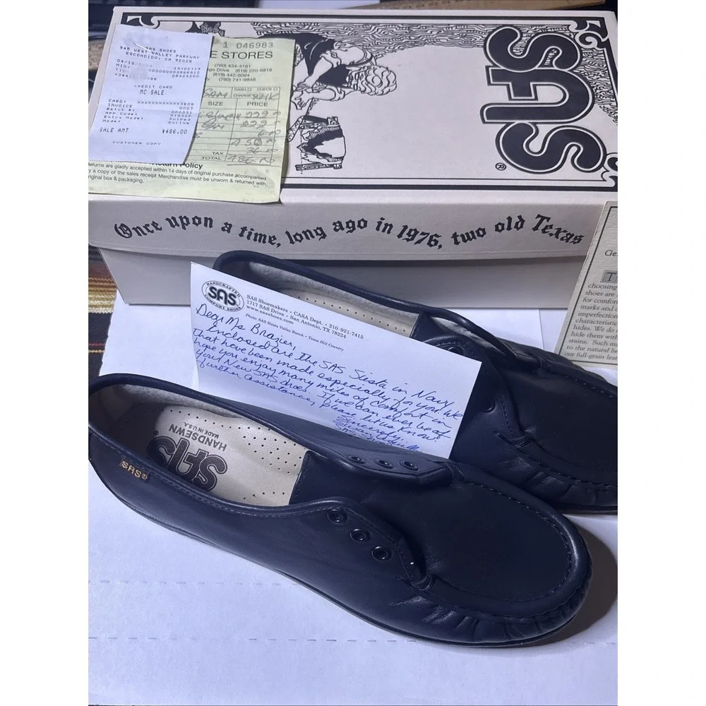 SAS Siesta Navy Leather Comfort Shoes Women's 8.5‎ M USA Made w/ Box Receipt NEW